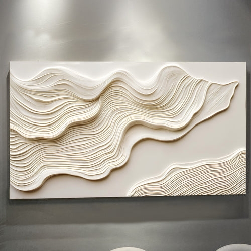 Wall Art 3D Topographical Texture Monochromatic Ivory High Relief Ridges