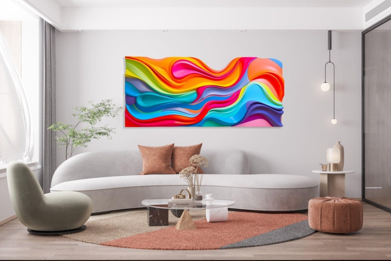 Wall Art 3D Wavy Sculpture Rainbow Gradient Acrylic Pop Art Decor