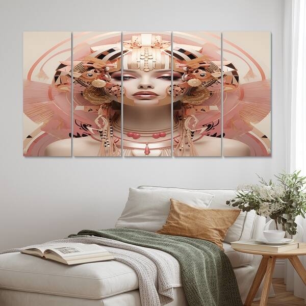 Wall Art 5 Panel Split Futuristic Fashion Theme Pastel Palette
