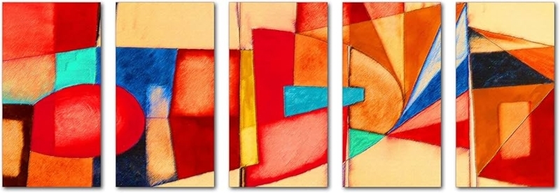Wall Art: 5 Panel Split, Vibrant Red Palette, Panoramic Scale