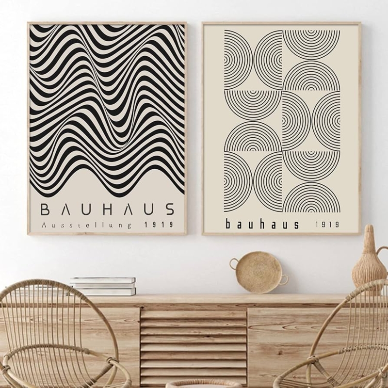 Wall Art Abstract Bauhaus Prints Black Beige Geometric Typography