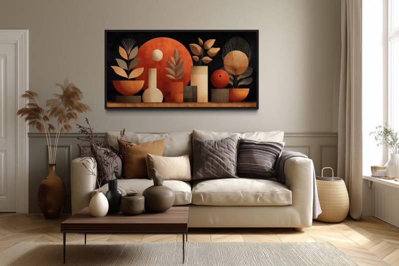 Wall Art Abstract Botanical Canvas Framed Modern Boho Earthy Large