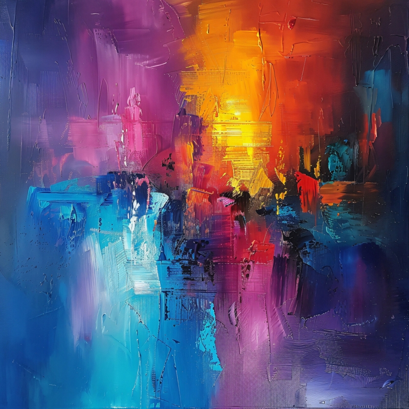 Wall Art Abstract Canvas Impasto Texture Palette Knife Blue Orange