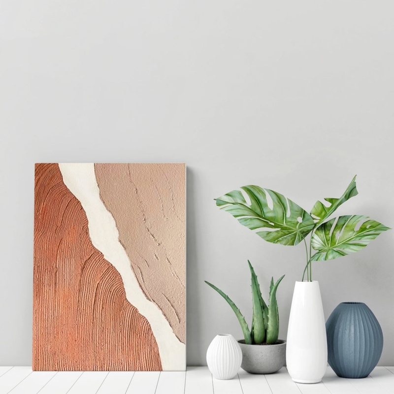 Wall Art Abstract Canvas Impasto Texture Tri-Color Unframed Boho