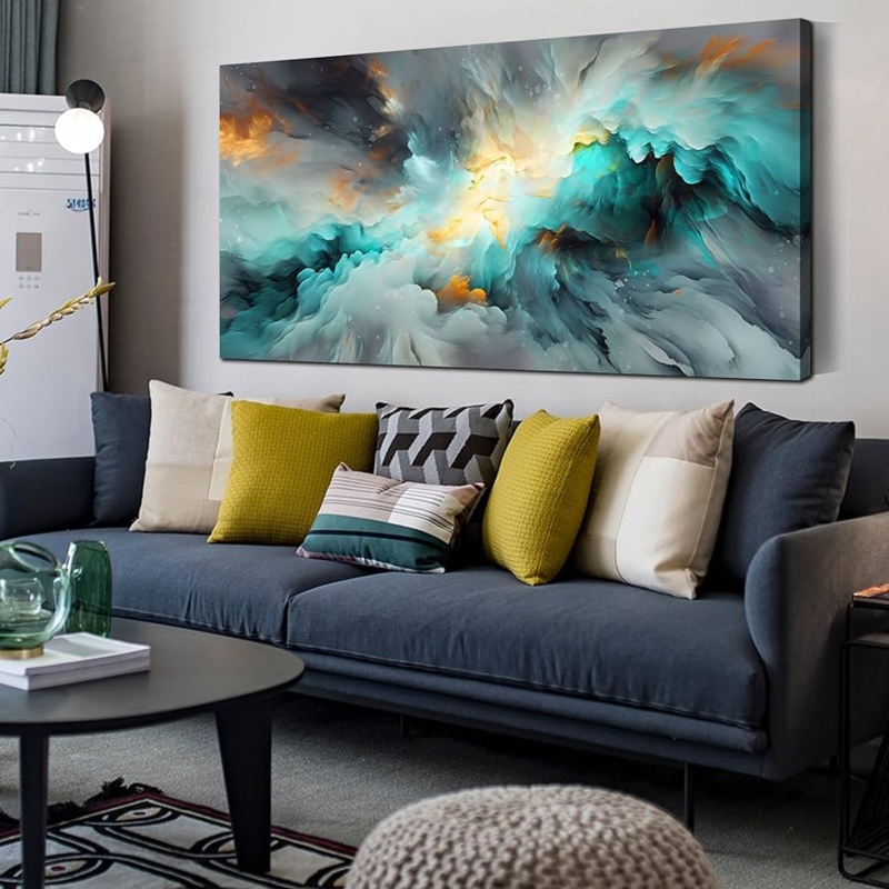 Wall Art Abstract Canvas Large Teal Orange Swirls Living Room Decor