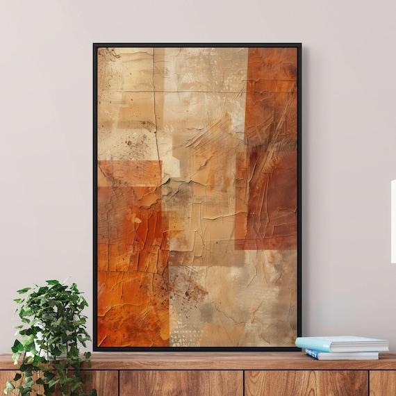 Wall Art Abstract Cracked Texture Canvas Distressed Black Frame