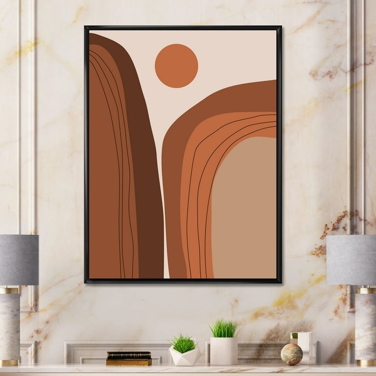 Wall Art Abstract Mountain Terracotta Framed Canvas Boho Modern