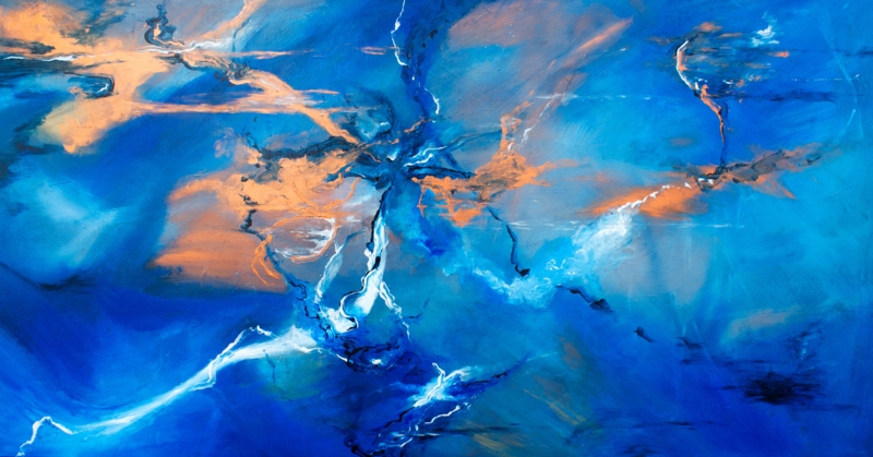 Wall Art Abstract Painting Copper Accents Swirling Canvas