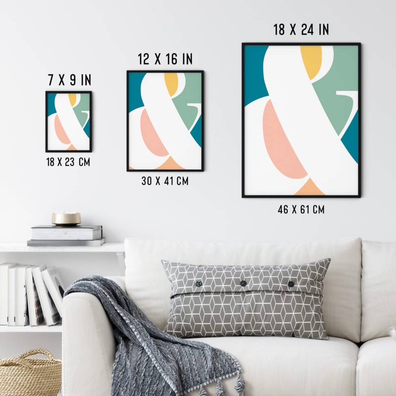 Wall Art: Abstract Prints Size Comparison with Annotated Dimensions