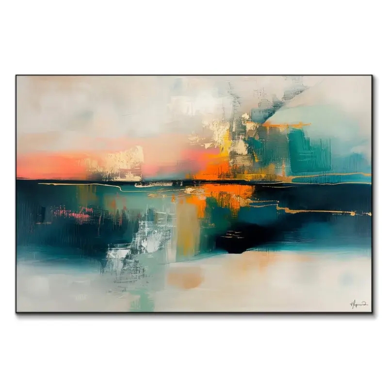 Wall Art Abstract Seascape Canvas Horizontal Teal Orange Contemporary