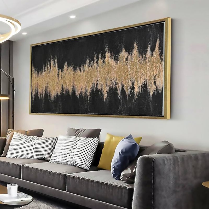 Wall Art Abstract Textured Gold Soundwave Black Canvas