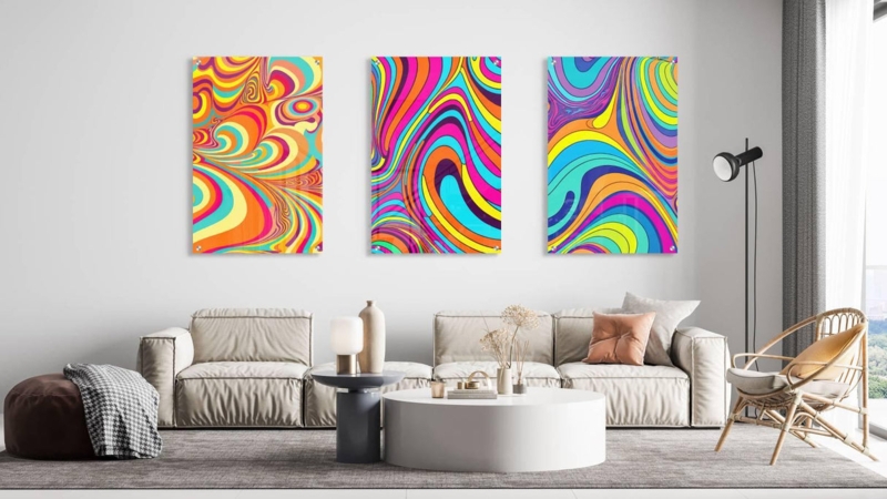 Wall Art Acrylic Prints Set Psychedelic Art Vibrant Psychedelic Set