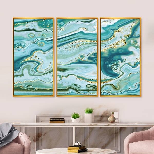 Wall Art Agate Pattern Triptych Set of 3 Teal Palette