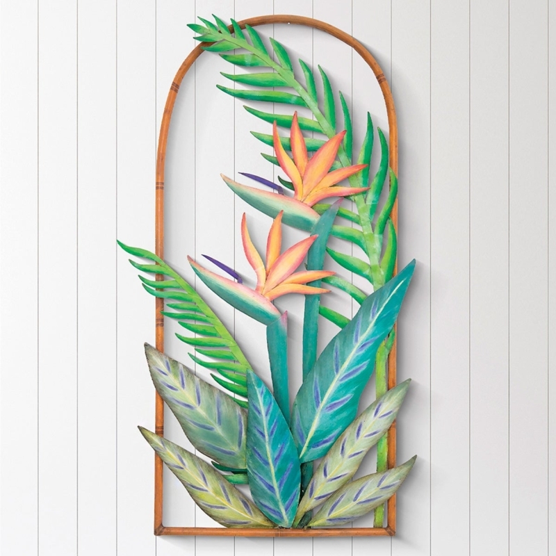 Wall Art Arched Frame Metal Sculpture Bird Of Paradise 3D Construction