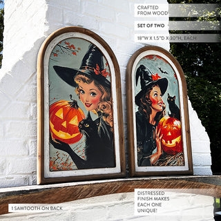 Wall Art Arched Top Vintage Illustration Distressed Finish Halloween