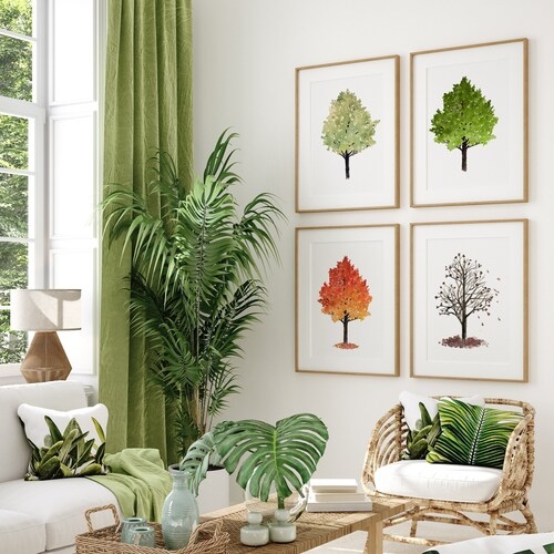 Wall Art Biophilic Framed Set Botanical Theme Leaf Pattern Seasonal Prints