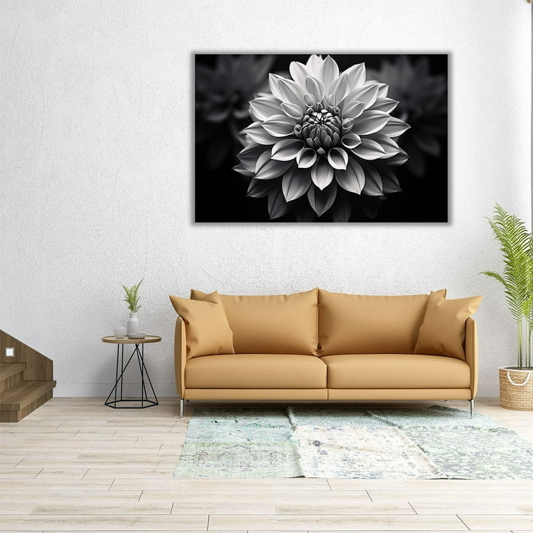 Wall Art Black and White Floral Ochre Sofa Pairing Modern Monochrome