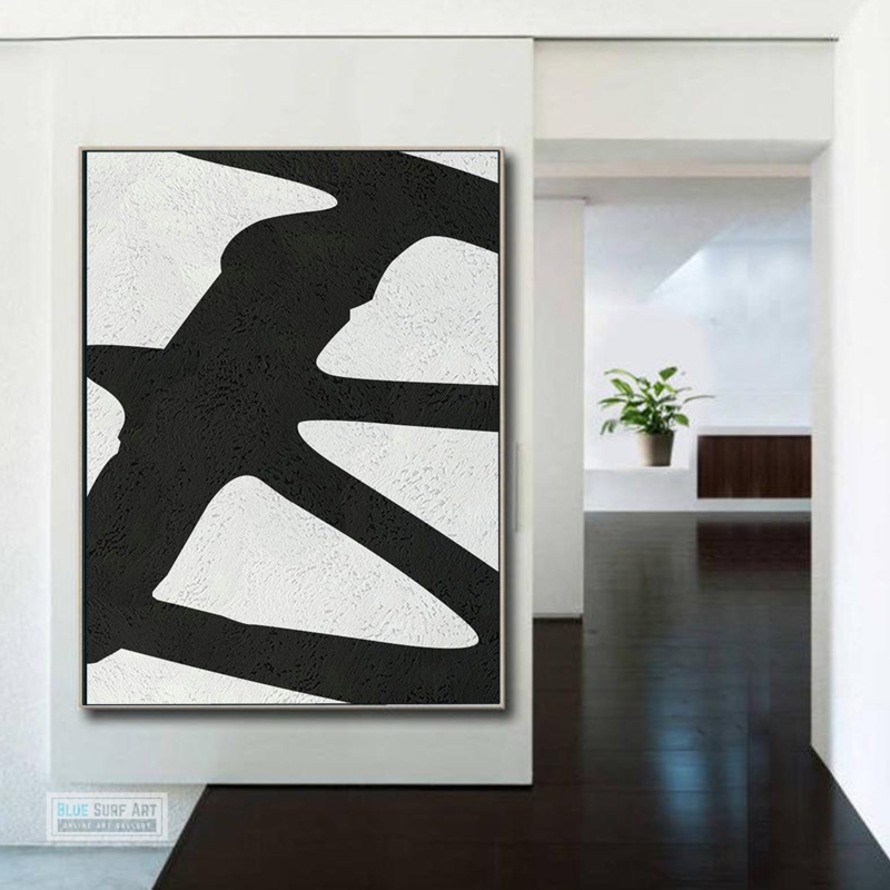 Wall Art Black and White Gestural Brushwork, Textured Decor