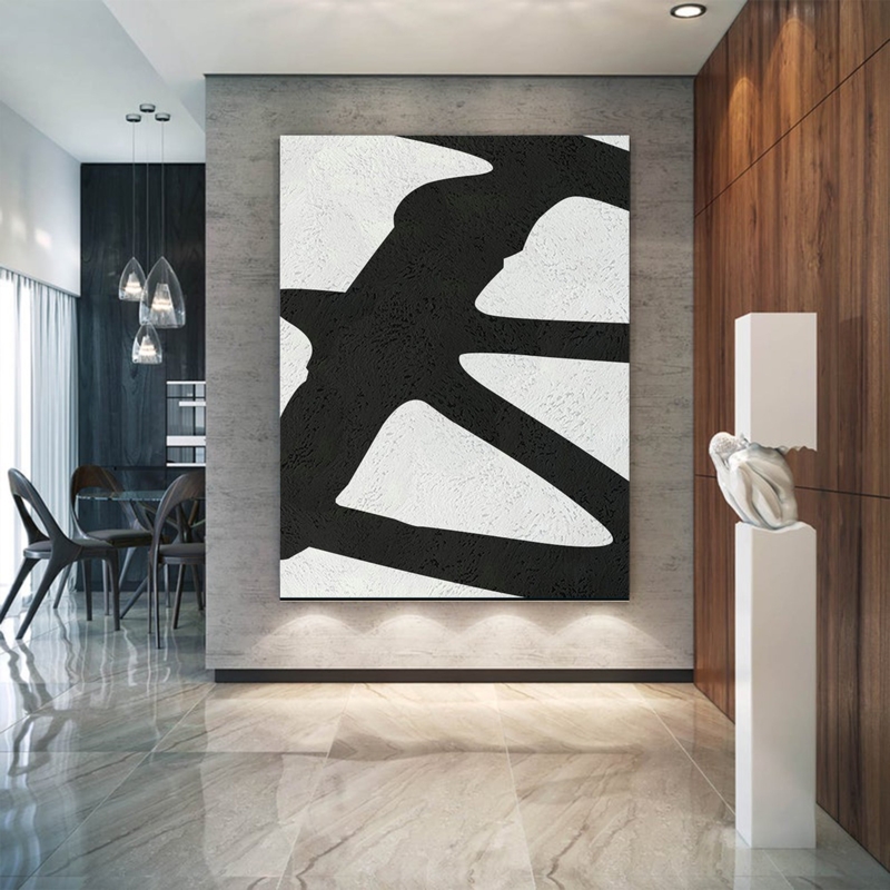 Wall Art Black and White Impasto, Dramatic Living Room Statement