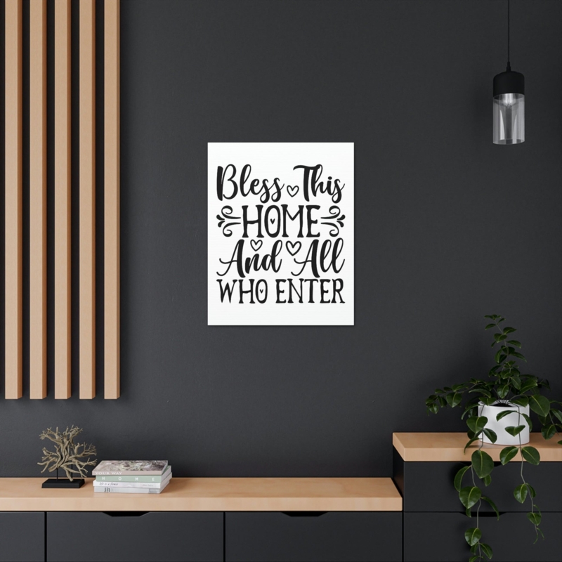 Wall Art: "Bless This Home" Typographic Script, Modern Minimalist Canvas