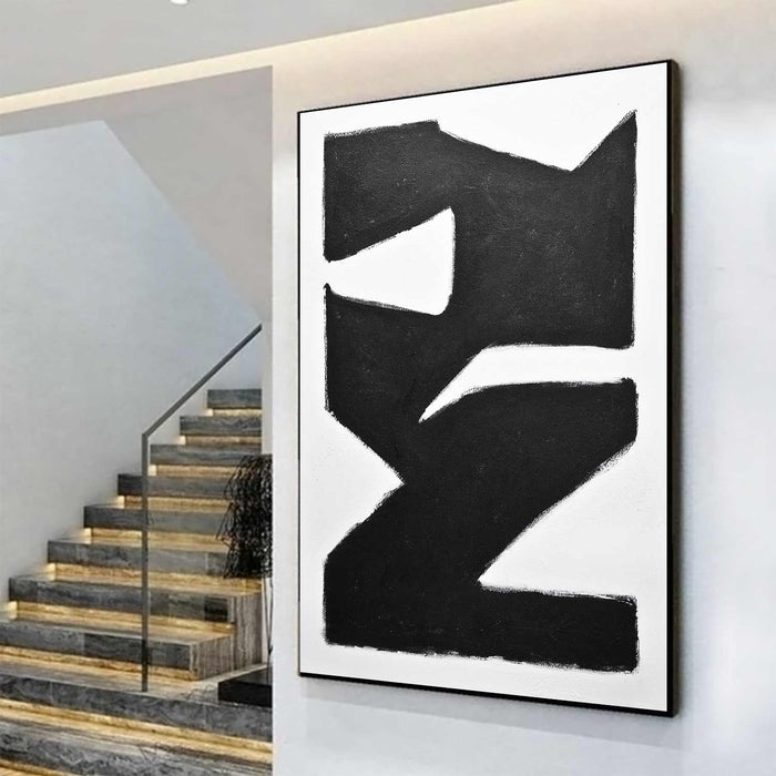 Wall Art: Bold Black and White Painting with Vertical Organic Shapes.