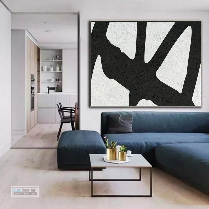 Wall Art Bold Black Brushstrokes, Monochrome Canvas for Large Walls