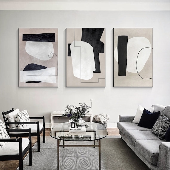 Wall Art Bold Geometric Shapes Triptych in Framed Art