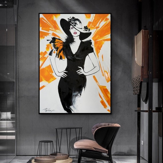 Wall Art Bold Orange Sunburst High Contrast Fashion Illustration