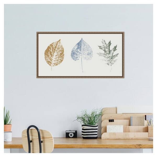 Wall Art: Bronze Beaded Framed Canvas Print Minimalist Leaf Impressions