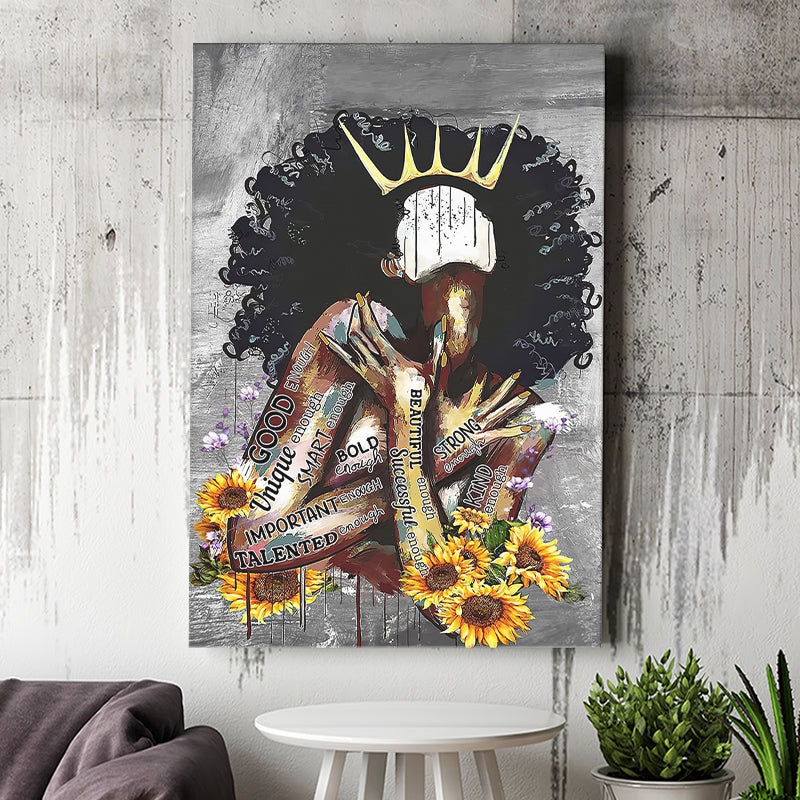 Wall Art Canvas Afrocentric Portrait Typographic Overlay