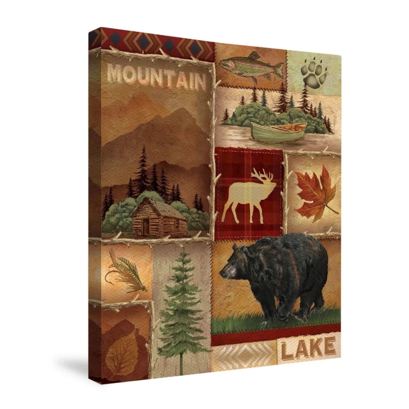Wall Art Canvas Collage Design Wilderness Imagery, Rustic Lodge Decor