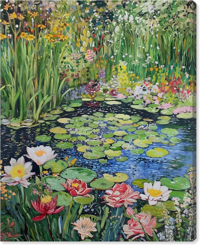 Wall Art Canvas Gallery Wrapped Impressionist Water Lily Motif