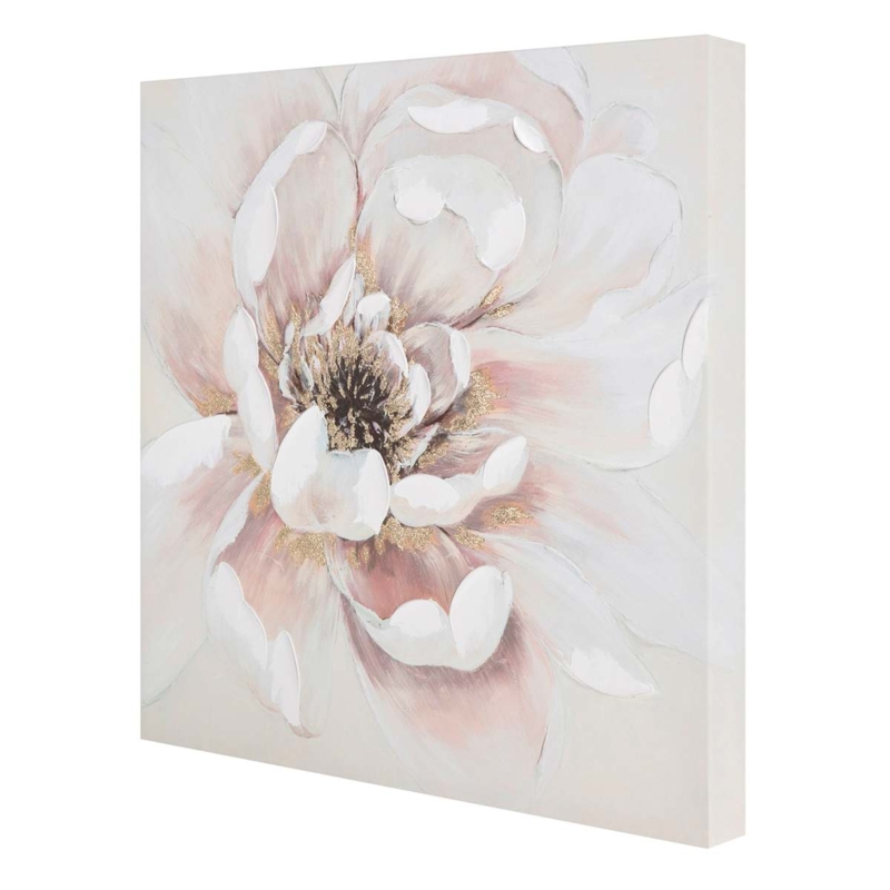 Wall Art Canvas Impasto Texture Pink Floral Gold Accents