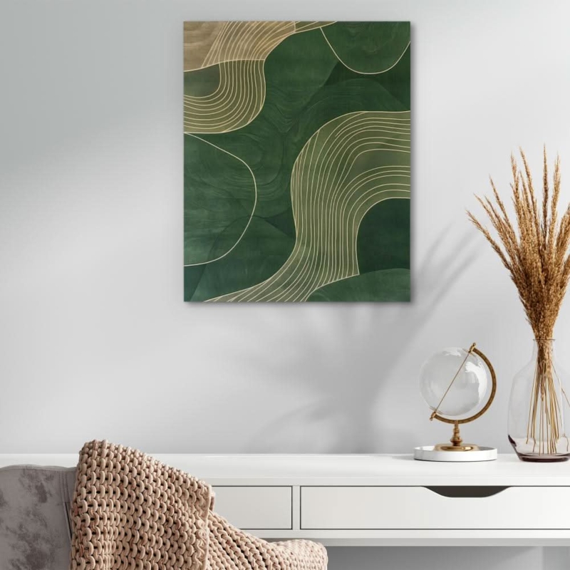 Wall Art Canvas Vertical Orientation, Topographic Lines, Gold Accents.