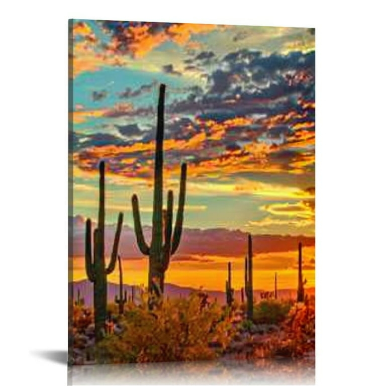 Wall Art Canvas Vibrant Arizona Desert Sunset, Modern Southwestern