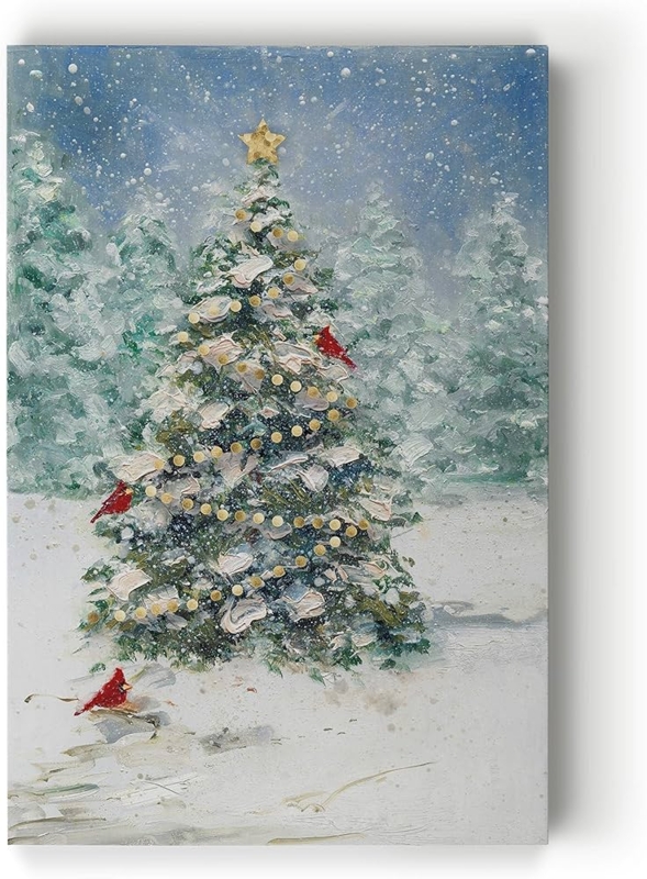 Wall Art, Cardinal Motif, Impasto Texture, Cardinal Bird Holiday Decor