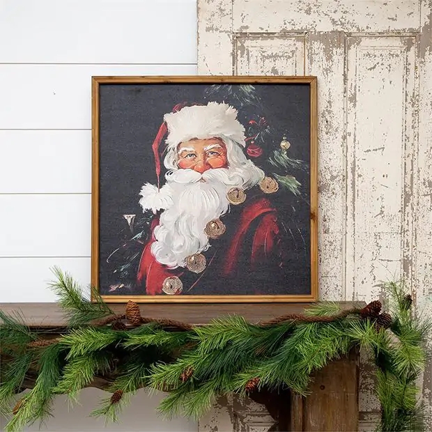 Wall Art Classic Santa Mantel Decor Vintage Christmas Styling Square Frame