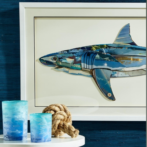 Wall Art: Coastal Paper Collage with Shark Silhouette