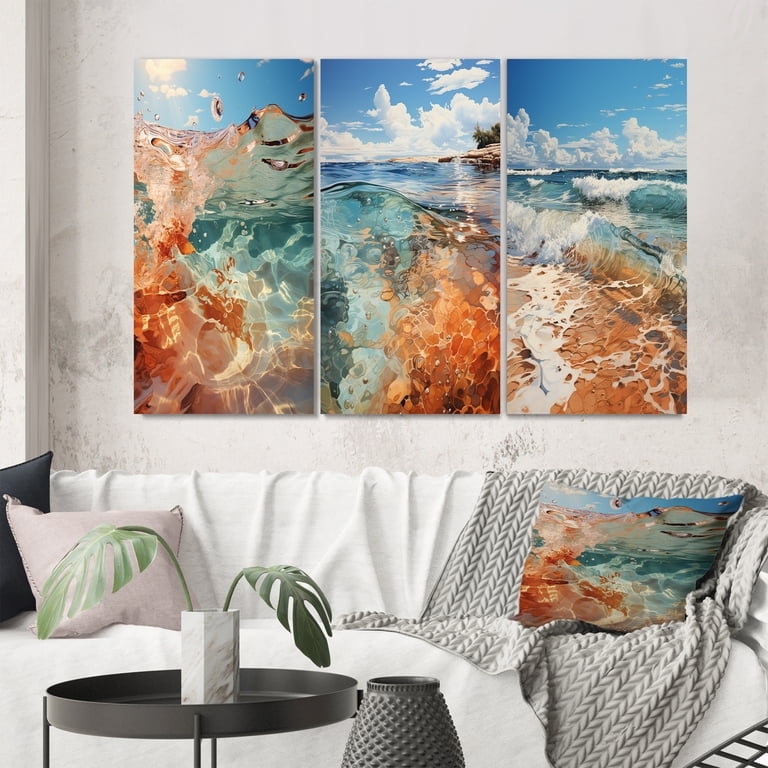 Wall Art Coastal Triptych Decor Turquoise and Amber Underwater Perspective