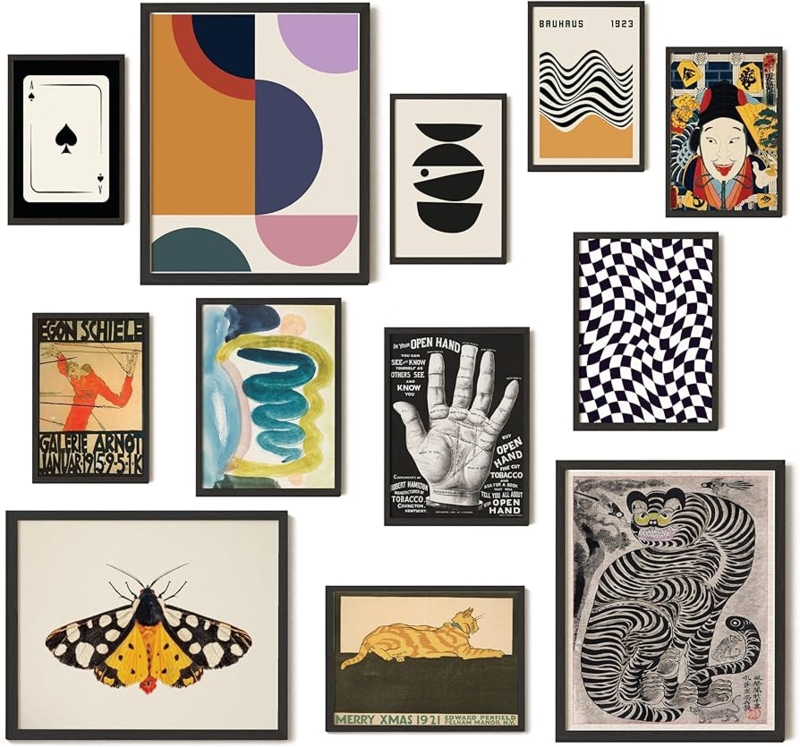 Wall Art Collage: 12-Piece Maximalist Set, Mixed Vintage Graphic Styles