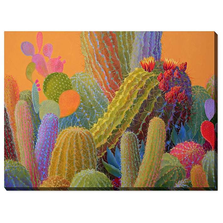 Wall Art Colorful Cactus Canvas Painting Neon Palette