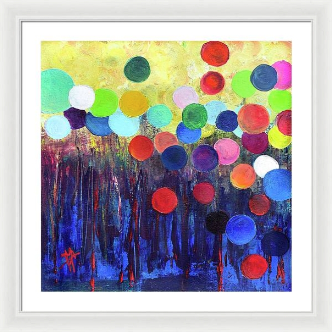 Wall Art Colorful Circle Motif with Streaked Texture, White Frame