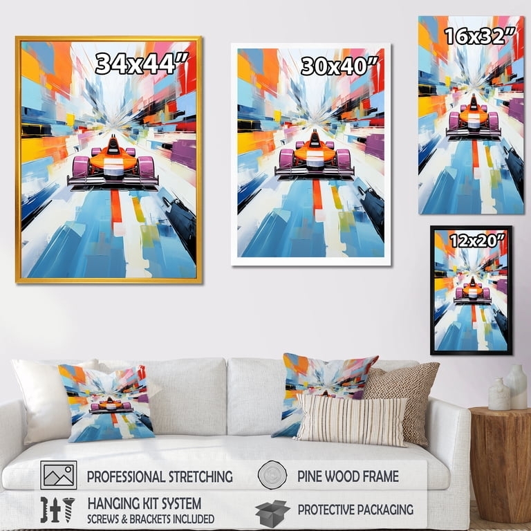 Wall Art Colorful Cubist Race Car Multiple Sizes Abstract