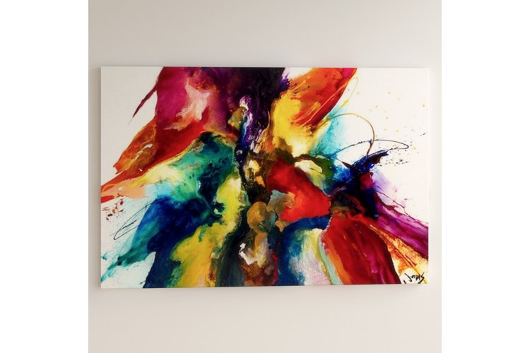 Wall Art Colorful Fluid Ink Painting, Large Horizontal Canvas
