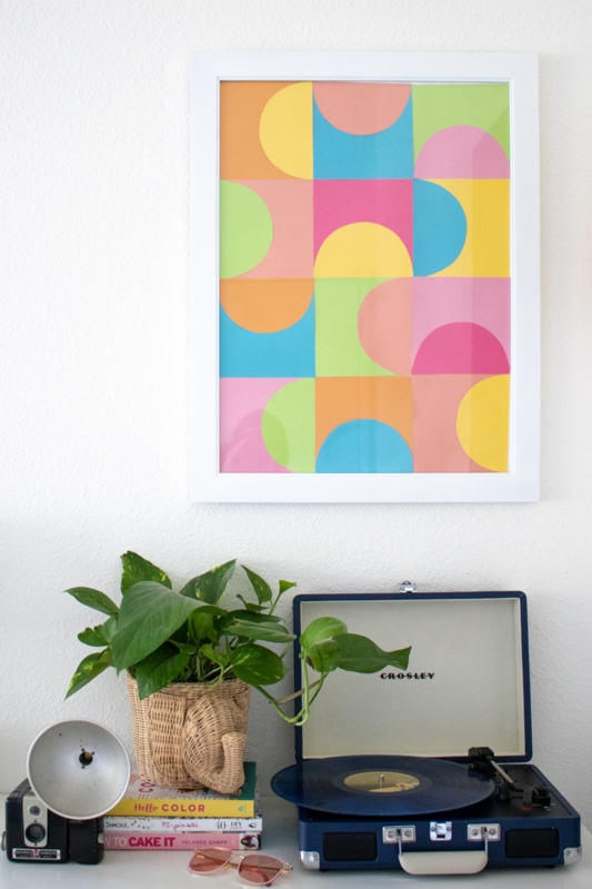 Wall Art: Colorful Geometric Paper Collage, Framed