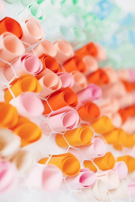 Wall Art: Colorful Rolled Paper Texture in Wire Mesh Structure