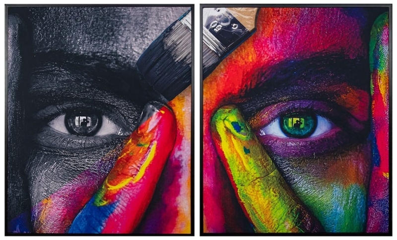 Wall Art: Contemporary Diptych Set featuring Grayscale to Color Transition