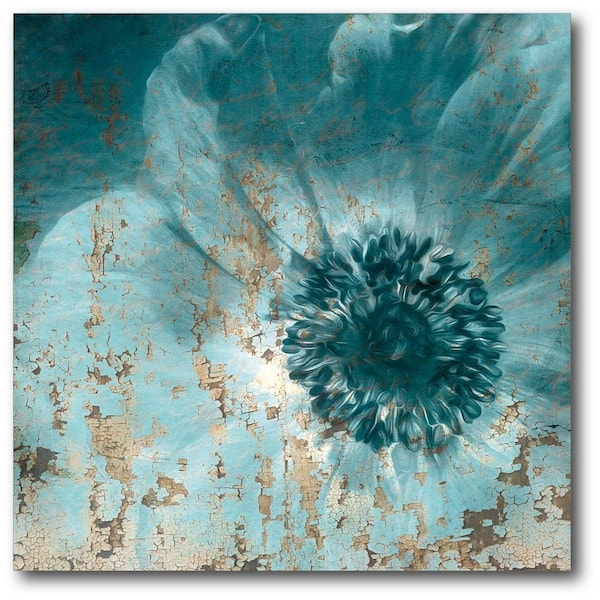 Wall Art Crackle Texture Teal Floral Distressed Shabby Chic Decor