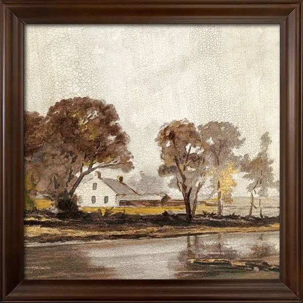Wall Art Crackled Texture Landscape Painting Crackled Finish Antique