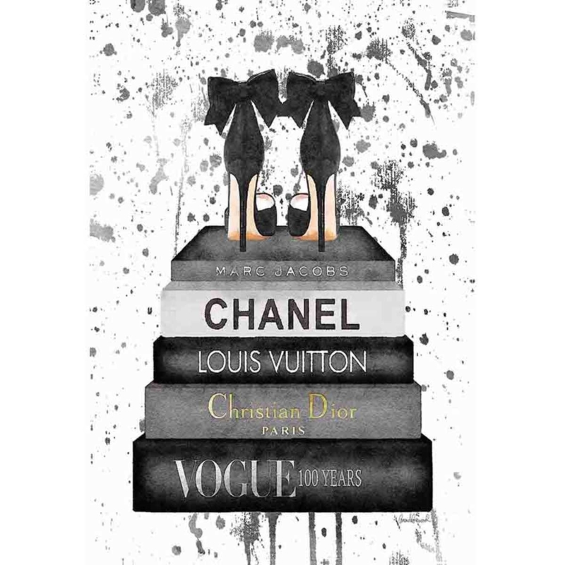 Wall Art Designer Book Graphic Heel Bows Monochrome Splatter Glam